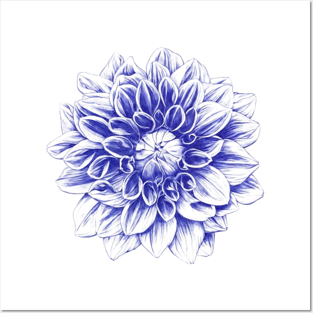 Ballpoint Blue Dahlia Wall Art by ronnkools